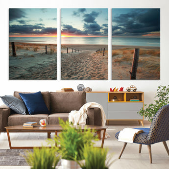 25788-MGV-CV-36X24-Sunset Beach Path Wall Art – Scenic Coastal Dunes and Ocean Canvas Print, Tranquil Seaside Landscape Decor for Living Room or