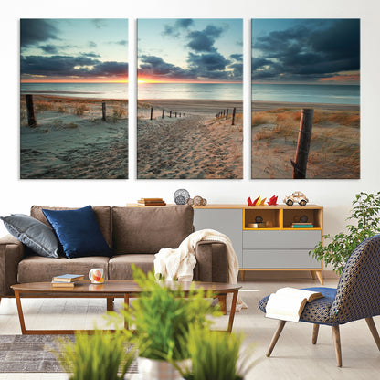 25788-MGV-CV-36X24-Sunset Beach Path Wall Art – Scenic Coastal Dunes and Ocean Canvas Print, Tranquil Seaside Landscape Decor for Living Room or