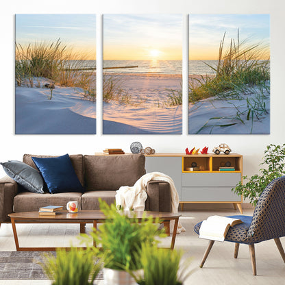 48907-MGV-CV-36X24-Beach Sunset Wall Art – Coastal Sand Dunes and Ocean View Canvas Print, Serene Seaside Landscape Painting for Living Room, Bedroom
