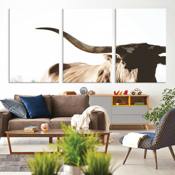 35866-MGV-CV-36X24-Texas Longhorn Wall Art – Rustic Western Bull Canvas Print, Farmhouse Animal Photography Decor for Living Room, Office, or Ranch