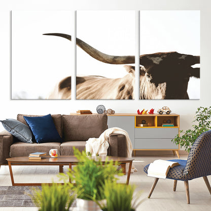 35866-MGV-CV-36X24-Texas Longhorn Wall Art – Rustic Western Bull Canvas Print, Farmhouse Animal Photography Decor for Living Room, Office, or Ranch