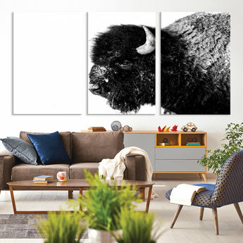 68780-MGV-CV-36X24-Bison Close-Up Wall Art – Black and White Buffalo Canvas Print, Rustic Wildlife Photography Decor for Living Room, Office, or