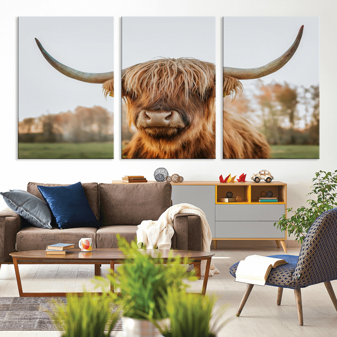 64824-MGV-CV-36X24-Highland Cow Wall Art – Rustic Scottish Bull Canvas Print, Farmhouse Animal Decor for Living Room, Bedroom, Office or Cabin
