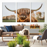 64824-MGV-CV-36X24-Highland Cow Wall Art – Rustic Scottish Bull Canvas Print, Farmhouse Animal Decor for Living Room, Bedroom, Office or Cabin