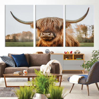 64824-MGV-CV-36X24-Highland Cow Wall Art – Rustic Scottish Bull Canvas Print, Farmhouse Animal Decor for Living Room, Bedroom, Office or Cabin