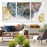 70653-MGV-CV-60X30-3P-Abstract Tree Ring Wall Art – Modern Rustic Wood Slice Canvas Print with Gold Accents, Contemporary Nature Decor for Living Room,