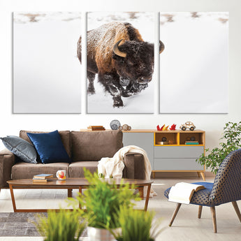 19889-MGV-CV-36X24-Snow Bison Wall Art – Majestic Buffalo Winter Landscape Canvas Print, Rustic Wildlife Photography Decor for Cabin, Lodge, Living