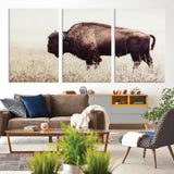 48406-MGV-CV-36X24-American Bison Wall Art – Rustic Buffalo Canvas Print in Prairie Field, Western Wildlife Photography Decor for Cabin, Lodge,