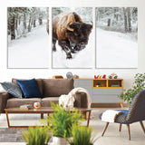 10109-MGV-CV-36X24-Majestic Bison Winter Wall Art – Snowy Forest Buffalo Canvas Print, Rustic Wildlife Photography Decor for Cabin, Lodge, Living