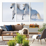 80145-MGV-CV-36X24-White Horses Running Snow Wall Art – Majestic Equine Canvas Print, Winter Nature Photography Decor for Living Room, Office,