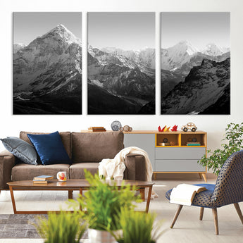 10775-MGV-CV-36X24-Snow Capped Mountain Wall Art – Black and White Canvas Print of Majestic Peaks, Nature Landscape Photography for Office, Bedroom,
