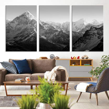 10775-MGV-CV-36X24-Snow Capped Mountain Wall Art – Black and White Canvas Print of Majestic Peaks, Nature Landscape Photography for Office, Bedroom,