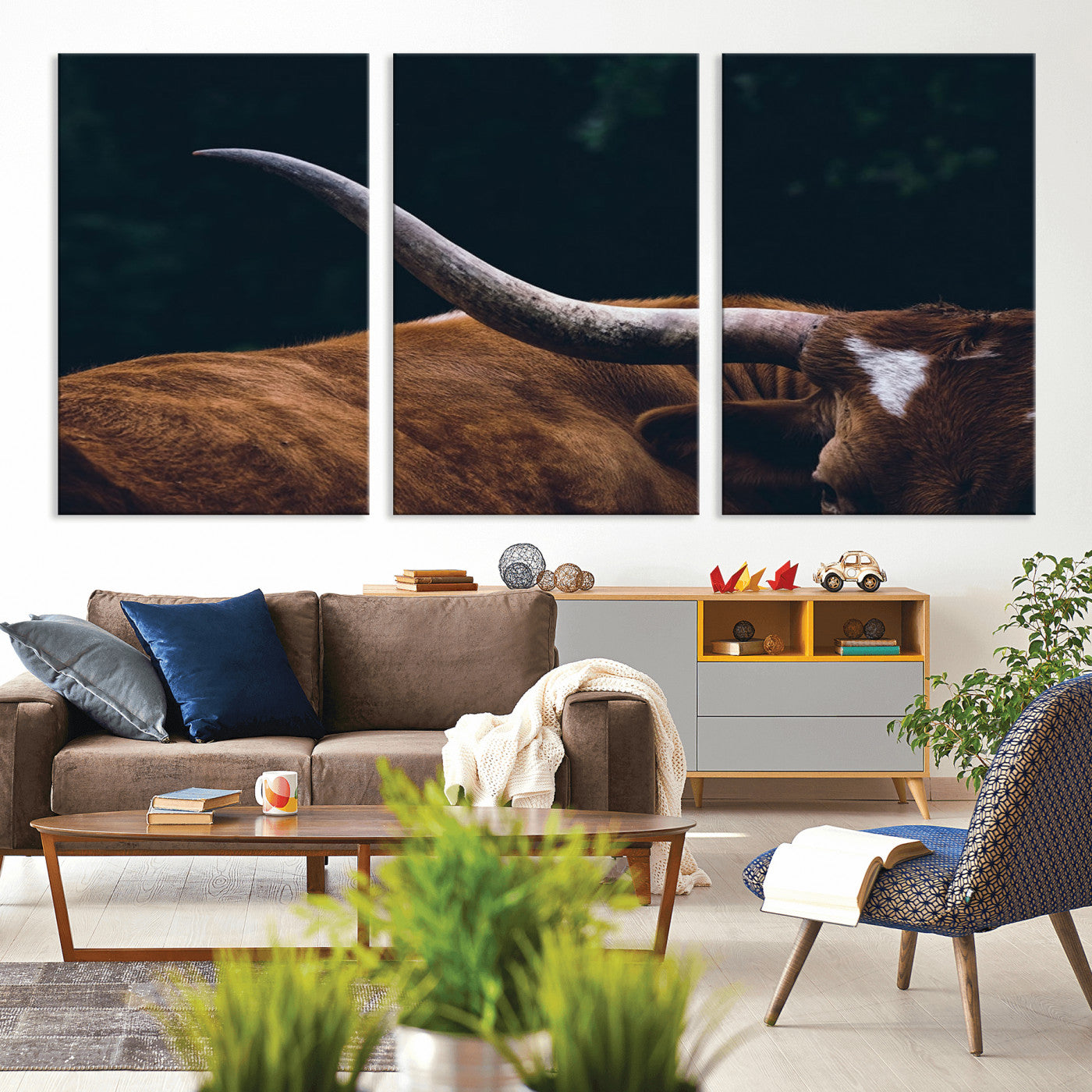 55197-MGV-CV-36X24-Texas Longhorn Wall Art – Rustic Western Bull Horn Canvas Print and Farmhouse Country Animal Decor for Living Room, Office or