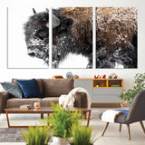 24304-MGV-CV-36X24-Bison Wall Art Canvas Print, Framed Winter Bison Art Picture Print, Snowy Buffalo Perfect Rustic Farmhouse Decor Artwork