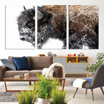 24304-MGV-CV-36X24-Bison Wall Art Canvas Print, Framed Winter Bison Art Picture Print, Snowy Buffalo Perfect Rustic Farmhouse Decor Artwork