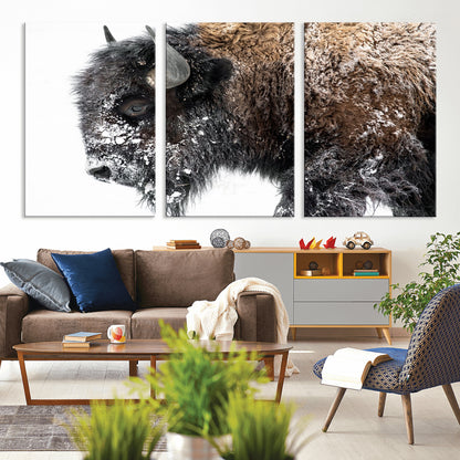 24304-MGV-CV-36X24-Bison Wall Art Canvas Print, Framed Winter Bison Art Picture Print, Snowy Buffalo Perfect Rustic Farmhouse Decor Artwork