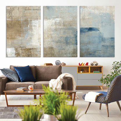 38126-MGV-CV-36X24-Neutral Abstract Wall Art – Modern Beige and Blue Canvas Print and Minimalist Textured Painting for Living Room, Bedroom or Office