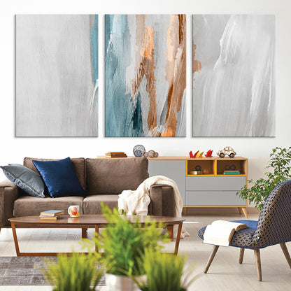 66154-MGV-CV-36X24-Abstract Brushstroke Wall Art – Modern Teal and Gold Canvas Print, Minimalist Contemporary Painting for Living Room, Bedroom, or
