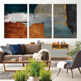 35026-MGV-CV-36X24-Abstract Canvas Wall Art – Modern Teal, Rust, Black and Gold Textured Painting, Contemporary Decor for Living Room, Bedroom or