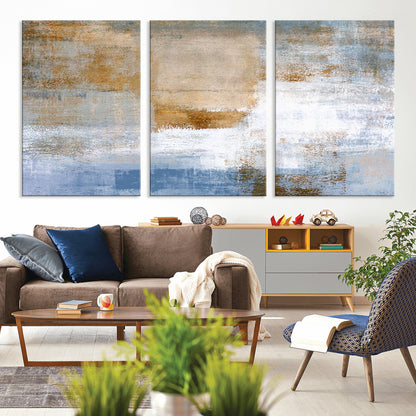 72354-MGV-CV-36X24-Blue and Gold Abstract Wall Art – Modern Minimalist Canvas Print, Textured Contemporary Painting for Living Room, Bedroom, or