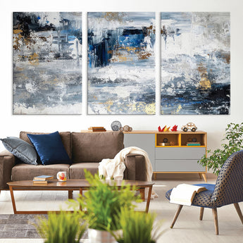 59716-MGV-CV-36X24-Abstract Blue and Gold Wall Art – Modern Textured Canvas Print, Contemporary Painting for Living Room, Bedroom, or Office Decor