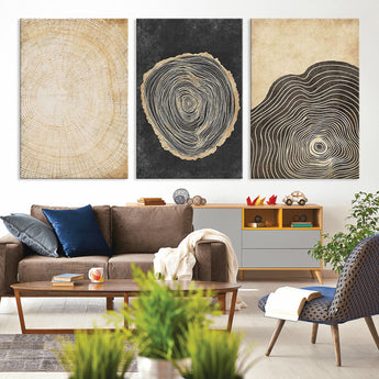 77785-MGV-CV-36X24-Tree Ring Abstract Wall Art – Rustic Wood Growth Pattern Canvas Prints, Modern Nature-Inspired Decor for Living Room or Office