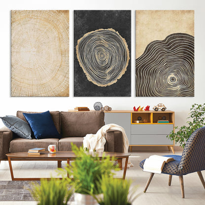 77785-MGV-CV-36X24-Tree Ring Abstract Wall Art – Rustic Wood Growth Pattern Canvas Prints, Modern Nature-Inspired Decor for Living Room or Office