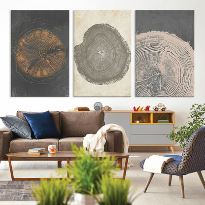 80725-MGV-CV-36X24-Wood Tree Rings Wall Art Canvas Print, Framed Tree Rings Art Picture Print, Abstract Tree Rings Perfect Modern Boho Decor Artwork