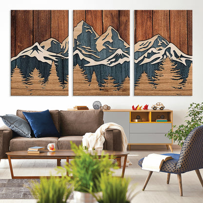 41330-MGV-CV-36X24-Rustic Mountain Wall Art – Wooden Nature Scene with Trees and Peaks, Handmade 3D Layered Decor for Living Room, Cabin or Office