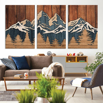 41330-MGV-CV-36X24-Rustic Mountain Wall Art – Wooden Nature Scene with Trees and Peaks, Handmade 3D Layered Decor for Living Room, Cabin or Office