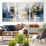 44344-MGV-CV-36X24-Abstract Blue and Gold Wall Art – Modern Hand Painted Canvas Print, Contemporary Textured Painting for Living Room, Bedroom or