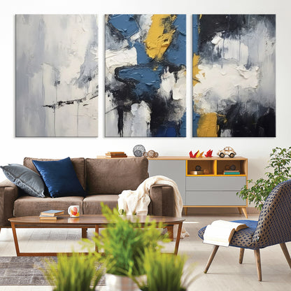 63850-MGV-CV-36X24-Abstract Blue and Yellow Wall Art – Modern Textured Canvas Painting, Bold Contemporary Artwork for Living Room, Bedroom or Office