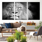 94453-MGV-CV-36X24-Lion Portrait Wall Art – Black and White King of the Jungle Canvas Print, Safari Wildlife Decor for Office, Bedroom, or Living