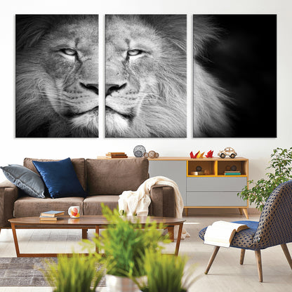 94453-MGV-CV-36X24-Lion Portrait Wall Art – Black and White King of the Jungle Canvas Print, Safari Wildlife Decor for Office, Bedroom, or Living