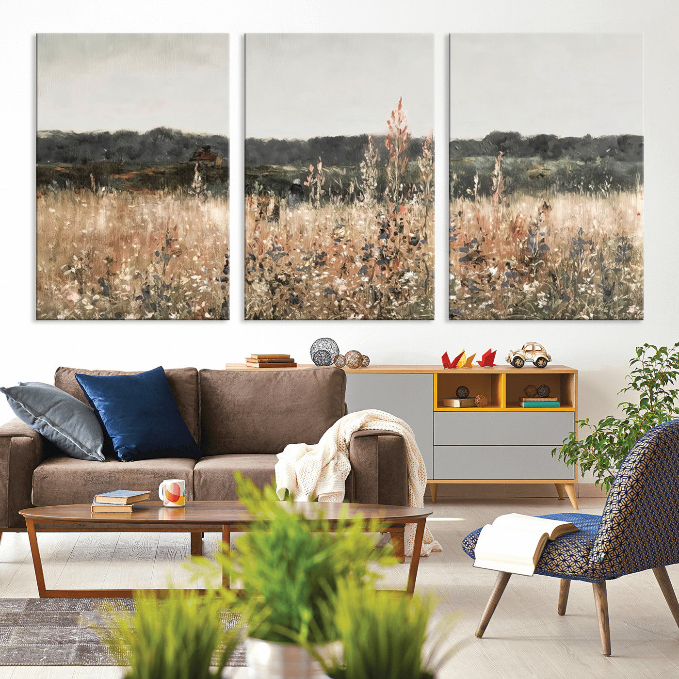 46308-MGV-CV-36X24-Wildflower Field Wall Art – Rustic Meadow Landscape Canvas Print, Country Nature Decor for Living Room, Bedroom or Farmhouse
