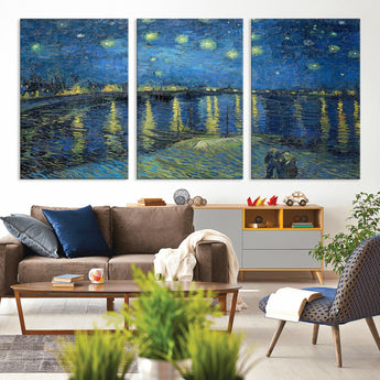 94605-MGV-CV-36X24-Starry Night Over the Rhone Wall Art – Vincent van Gogh Canvas Print, Famous Impressionist Painting for Living Room, Office
