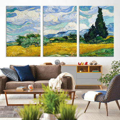 97252-MGV-CV-36X24-Wheat Field with Cypress – Van Gogh Wall Art, Impressionist Landscape Canvas Print, Rustic Home Decor for Living Room or Office
