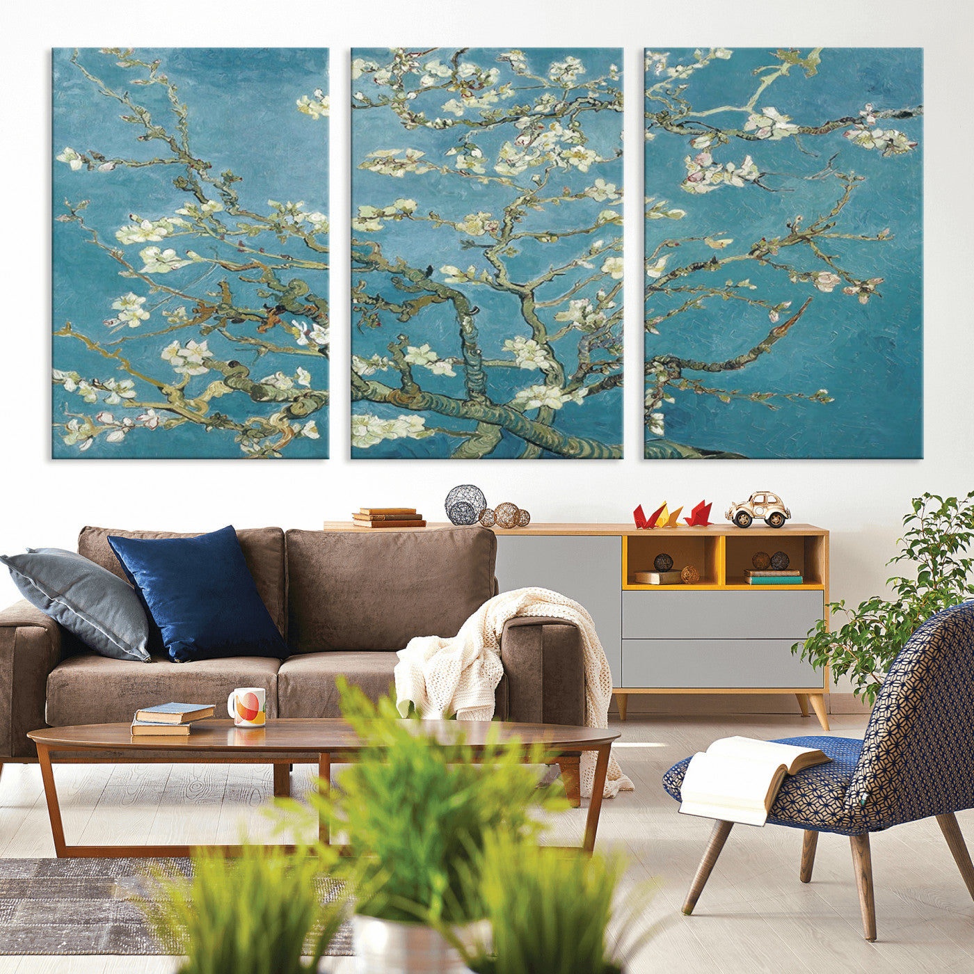 65607-MGV-CV-36X24-Almond Blossom Wall Art – Van Gogh Blue Floral Canvas Print, Elegant Impressionist Painting Decor for Living Room, Bedroom or