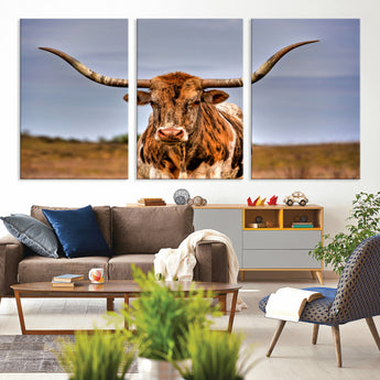 18594-MGV-CV-36X24-Texas Longhorn Bull Wall Art – Rustic Western Cattle Canvas Print, Country Farmhouse Decor for Living Room, Office or Cabin
