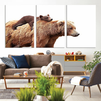 76943-MGV-CV-36X24-Mom Bear Wall Art Canvas Print, Framed Bear Photography Art Picture Print, Rustic Bear and Cub Perfect Rustic Farmhouse Decor