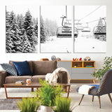 70609-MGV-CV-36X24-Snowy Ski Lift Wall Art – Black and White Winter Mountain Landscape Canvas Print, Rustic Lodge Decor for Cabin, Living Room or