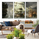 26512-MGV-CV-36X24-Naval Battle Wall Art – Dramatic Tall Ship Canvas Print, Historic Pirate Sailing War Scene, Nautical Decor for Office, Study or