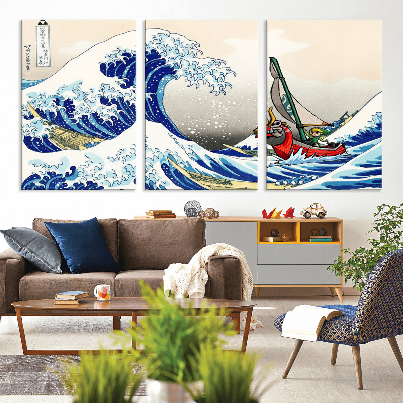 19450-MGV-CV-36X24-Great Wave Adventure Wall Art – Japanese Style Ocean Canvas Print, Fantasy Sailing Decor for Living Room, Bedroom or Office