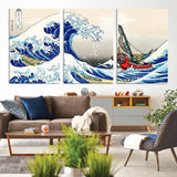 19450-MGV-CV-36X24-Great Wave Adventure Wall Art – Japanese Style Ocean Canvas Print, Fantasy Sailing Decor for Living Room, Bedroom or Office