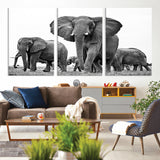 91685-MGV-CV-36X24-Elephant Herd Wall Art – Black and White Safari Canvas Print, African Wildlife Photography Decor for Living Room, Office or