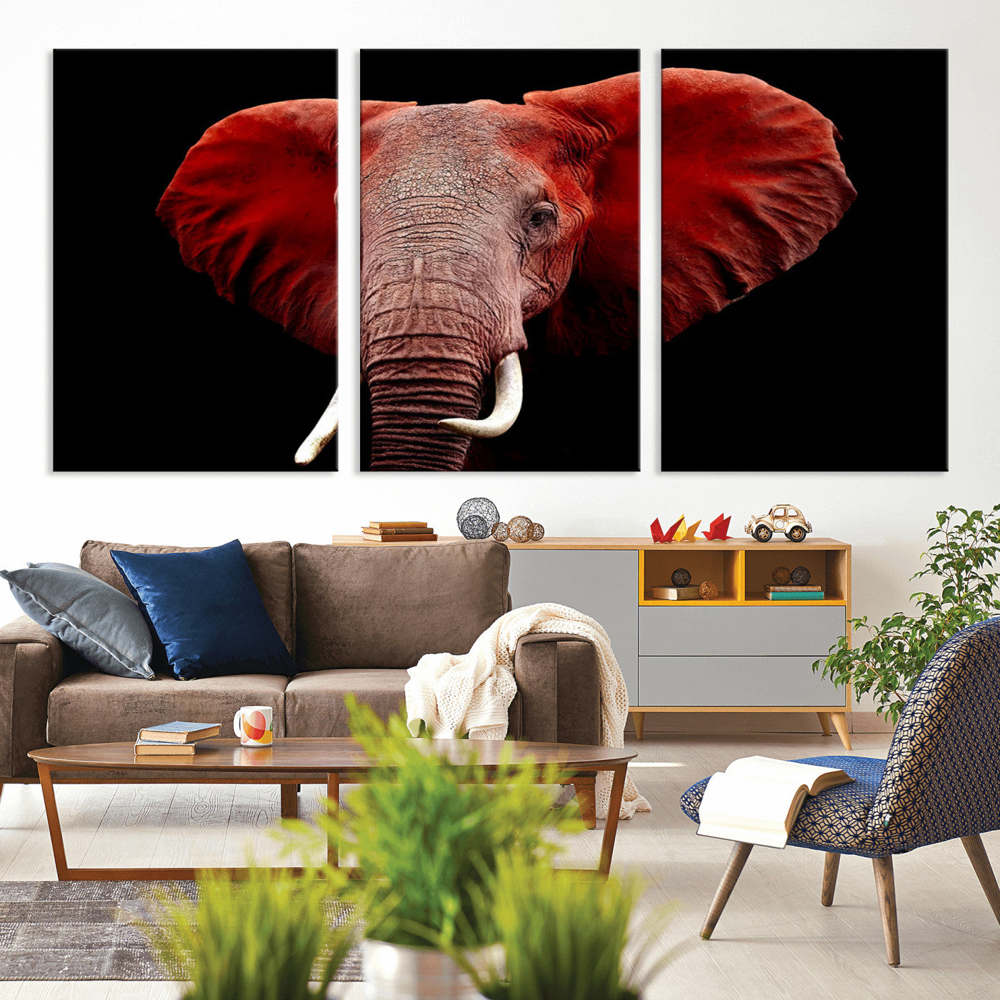 14788-MGV-CV-36X24-Red Elephant Wall Art – Bold Wildlife Canvas Print, African Safari Animal Decor for Living Room, Bedroom or Office