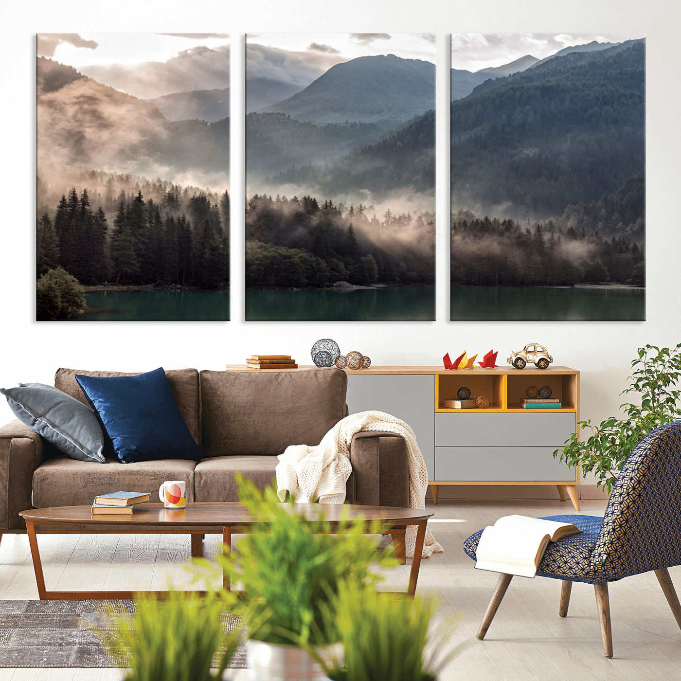 61116-MGV-CV-36X24-Misty Mountain Lake Wall Art – Tranquil Foggy Forest and Lake Canvas Print, Scenic Nature Landscape Decor for Living Room or