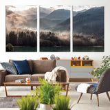 61116-MGV-CV-36X24-Misty Mountain Lake Wall Art – Tranquil Foggy Forest and Lake Canvas Print, Scenic Nature Landscape Decor for Living Room or