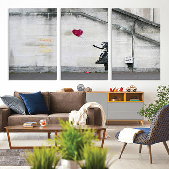 50559-MGV-CV-36X24-Banksy Girl with Balloon Wall Art – Famous Street Graffiti Canvas Print, Modern Urban Artwork for Living Room, Bedroom or Office