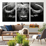 75273-MGV-CV-36X24-Buffalo Wall Art – Black and White African Buffalo Canvas Print, Rustic Wildlife Animal Artwork for Farmhouse, Living Room,